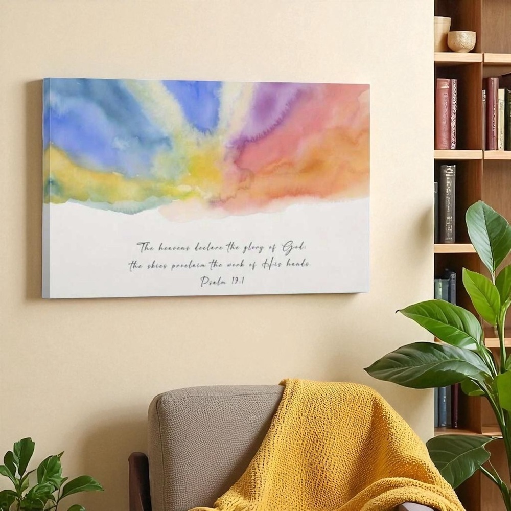 Heavens Declare Bible Verse Colorful Abstract Canvas Art, 12x18